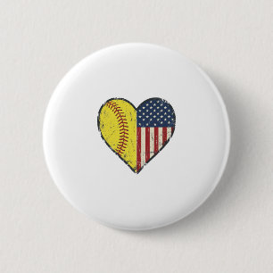 Patriotic Softball Heart Vintage Vector Design_1 6 Cm Round Badge