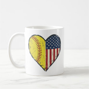 Patriotic Softball Heart Vintage Vector Design_1 Coffee Mug