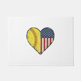 Patriotic Softball Heart Vintage Vector Design_1 Doormat