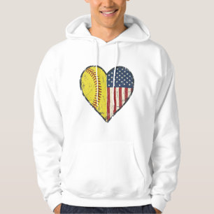Patriotic Softball Heart Vintage Vector Design_1 Hoodie