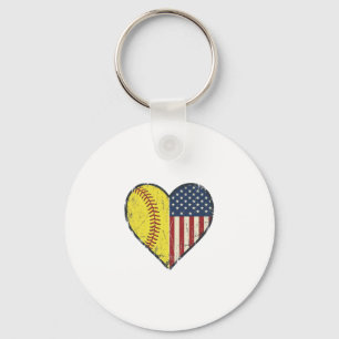 Patriotic Softball Heart Vintage Vector Design_1 Key Ring