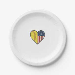 Patriotic Softball Heart Vintage Vector Design_1 Paper Plate
