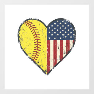 Patriotic Softball Heart Vintage Vector Design_1 Window Cling