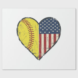 Patriotic Softball Heart Vintage Vector Design_1 Wrapping Paper