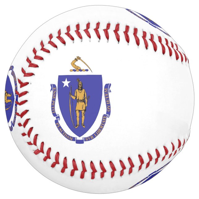 Patriotic Softball with flag of Massachusetts, USA (Front Left)