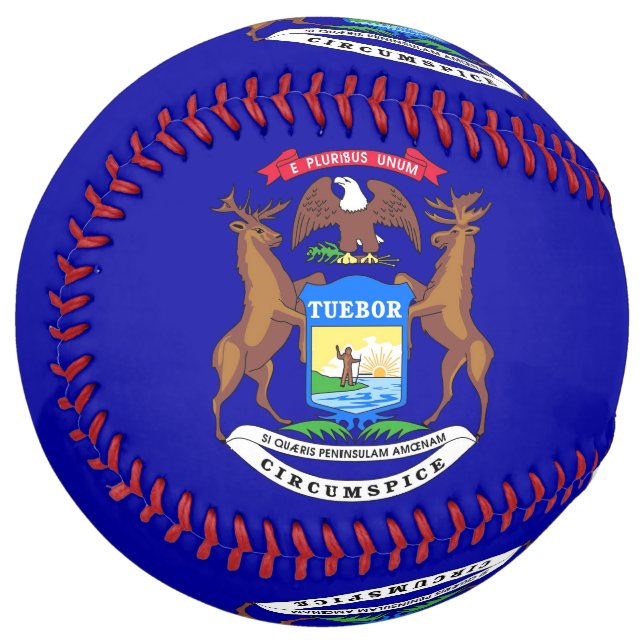 Patriotic Softball with flag of Michigan, USA (Front Left)