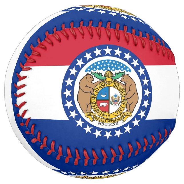 Patriotic Softball with flag of Missouri, USA (Front Left)