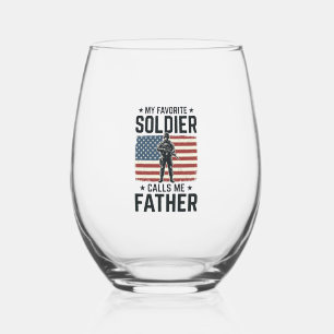 Patriotic Soldier Father Vintage Vector Shirt Desi Stemless Wine Glass