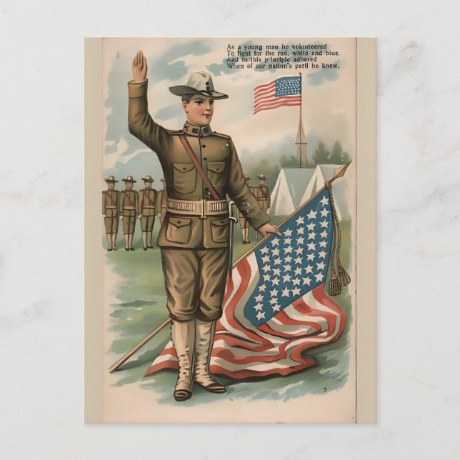 Patriotic Soldier Holding US Flag Postcard (Front)