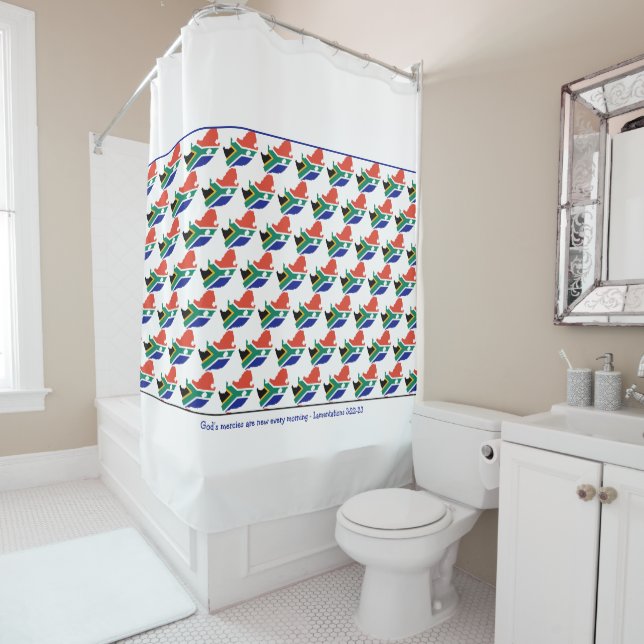 Patriotic SOUTH AFRICA Flag Customisable Scripture Shower Curtain (In Situ)