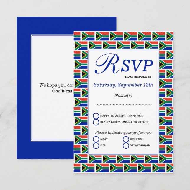 Patriotic SOUTH AFRICAN FLAG RSVP Card (Front/Back)