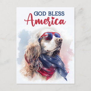 Patriotic Spaniel Dog, God Bless America Postcard