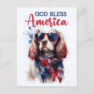 Patriotic Spaniel Dog, God Bless America Postcard