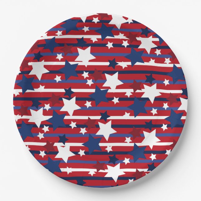 Patriotic Spark: Stars & Stripes in Motion Paper Plate (Front)