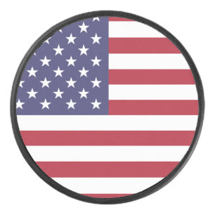 Patriotic special hockey puck with flag of USA.