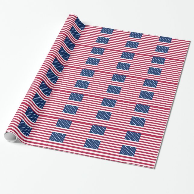 Patriotic, special wrapping paper with Flag of USA (Unrolled)