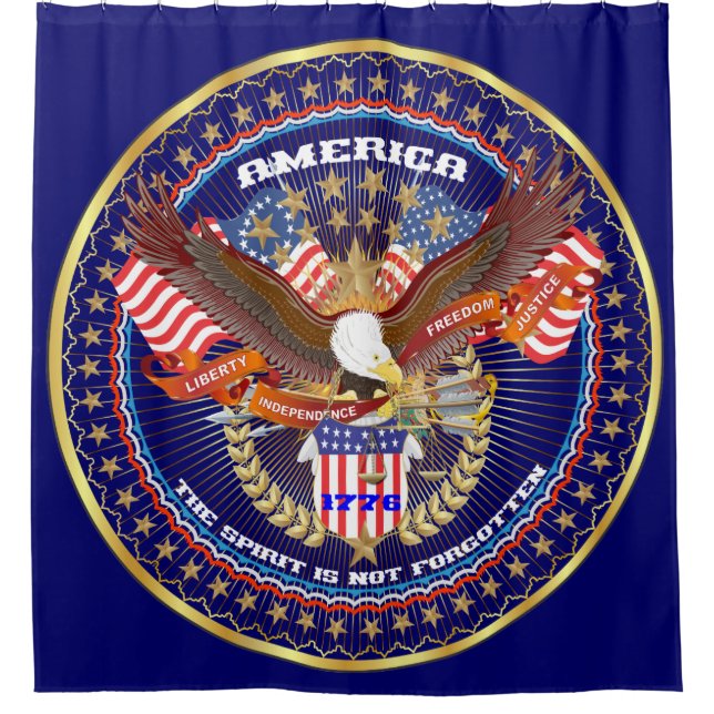 Patriotic Spirit Shower Curtain Deep Navy Blue (Front)