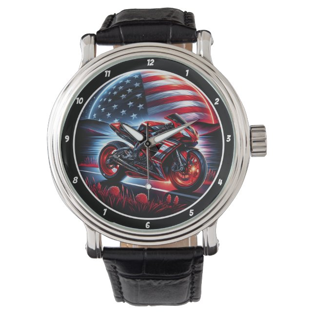 Patriotic Sport Bike, Lunar Ride Watch. Watch (Front)