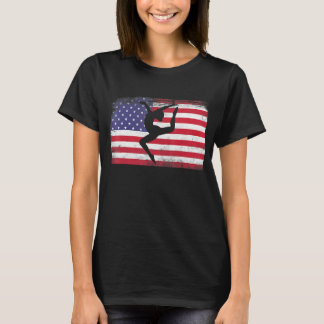 Patriotic Sports Design Usa Flag Girls Gymnastics T-Shirt