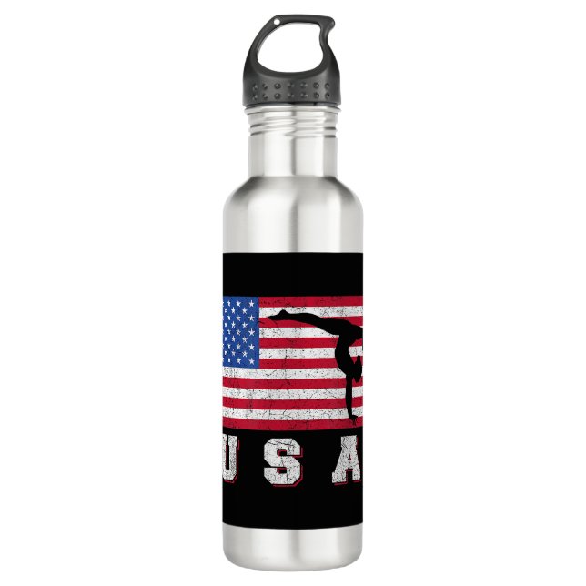 Patriotic Sports Gift American USA Flag Girls Gymn 710 Ml Water Bottle (Front)