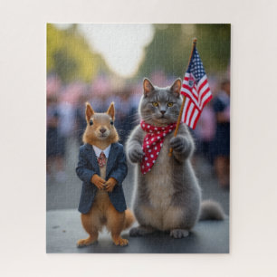 Patriotic Squirrel and Cat Jigsaw Puzzle