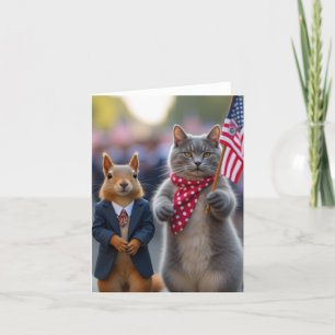 Patriotic Squirrel and Cat Thank You Card