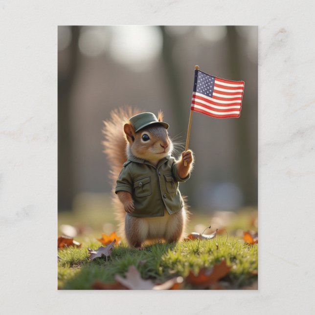 Patriotic Squirrel Holiday Postcard (Front)