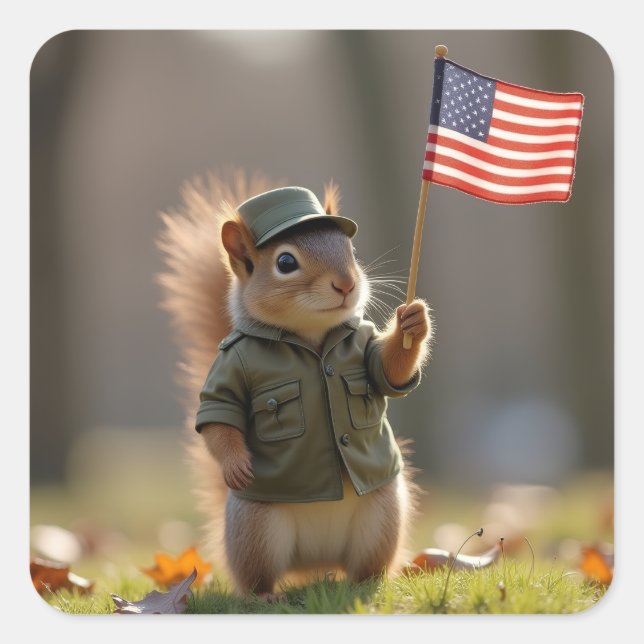 Patriotic Squirrel Square Sticker (Front)