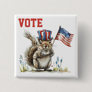 Patriotic Squirrel Vote 15 Cm Square Badge