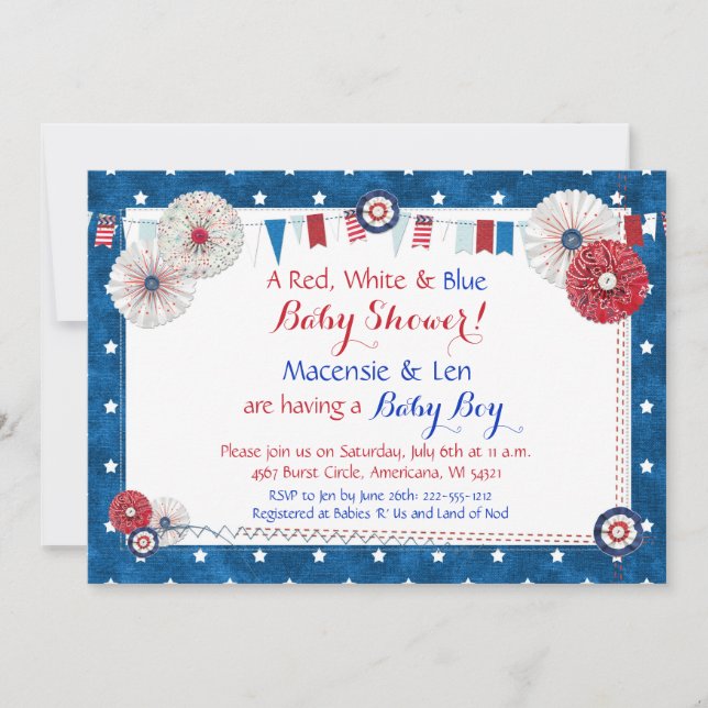 Patriotic Star Baby Shower Invitations - Country (Front)