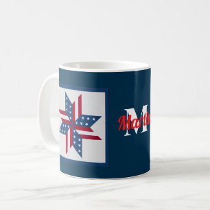 patriotic star pattern monogram red white blue  coffee mug