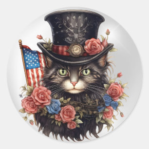 Patriotic Star Spangled Cat Classic Round Sticker