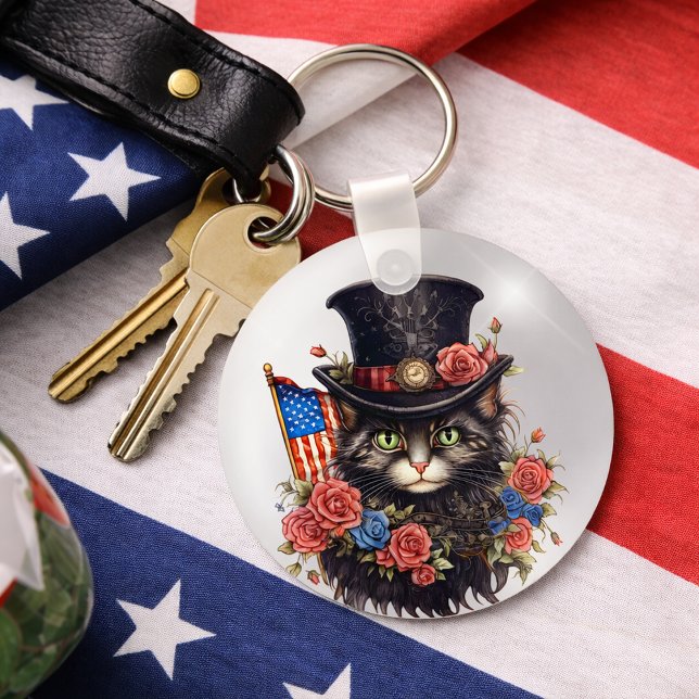Patriotic Star Spangled Cat Key Ring (Creator Uploaded)