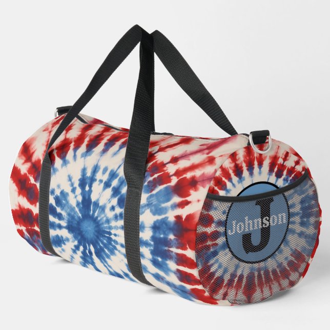 Patriotic Star Tie Dye monogram personalised Duffle Bag (Right Corner)