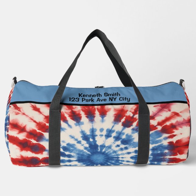Patriotic Star Tie Dye monogram personalised Duffle Bag (Front)