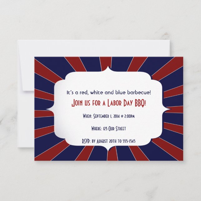 Patriotic Starburst Red White and Blue Labour Day Invitation (Front)