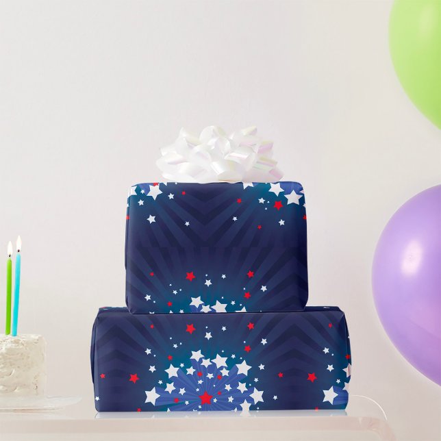 Patriotic Starburst Red White and Blue USA  Wrapping Paper (Creator Uploaded)