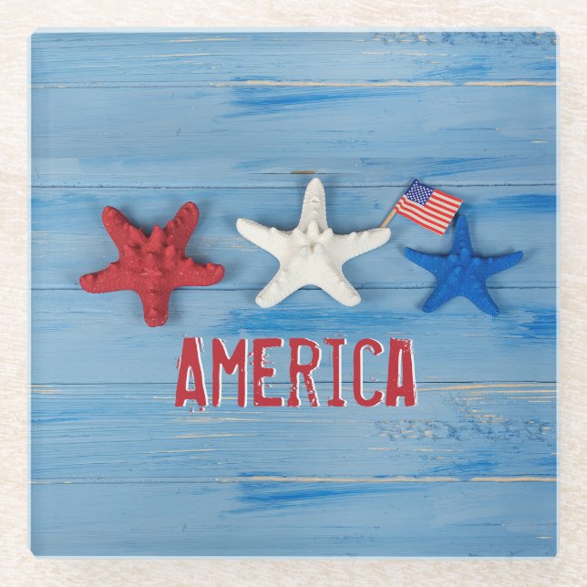 Patriotic Starfish Glass Coaster (Front)
