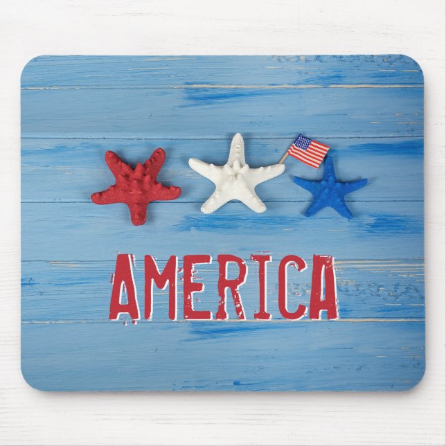 Patriotic Starfish With American Flag Mouse Mat (Front)