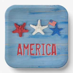 Patriotic Starfish With American Flag Paper Plate