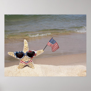 Patriotic Starfish with American flag Poster