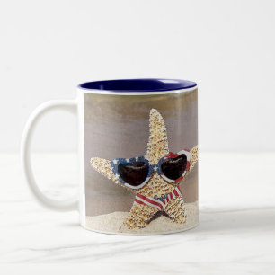 Patriotic Starfish with flag Two-Tone Coffee Mug