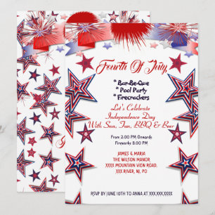 Patriotic Stars 4th July Firecrackers BBQ Party  I Invitation