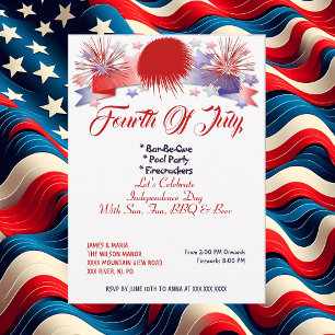 Patriotic Stars 4th July Firecrackers BBQ Party  Invitation