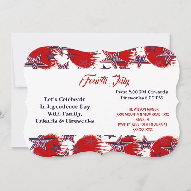  Patriotic Stars 4th July Fireworks Party Red Blue Invitation (Front)