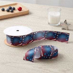 Patriotic Stars American Vintage Red White & Blue Satin Ribbon