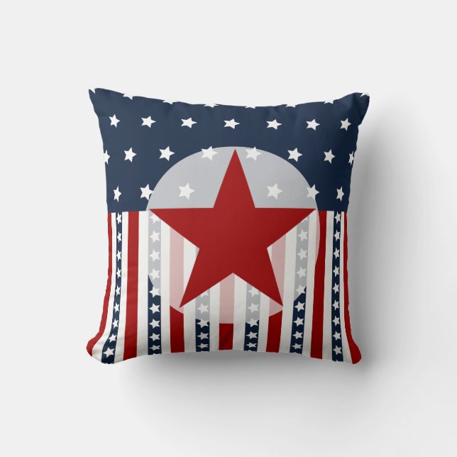 Patriotic Stars and Stripes American Flag Design Cushion (Front)