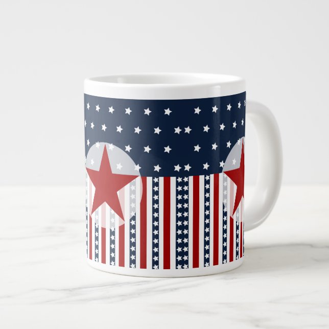 Patriotic Stars and Stripes American Flag Design Large Coffee Mug (Front Right)