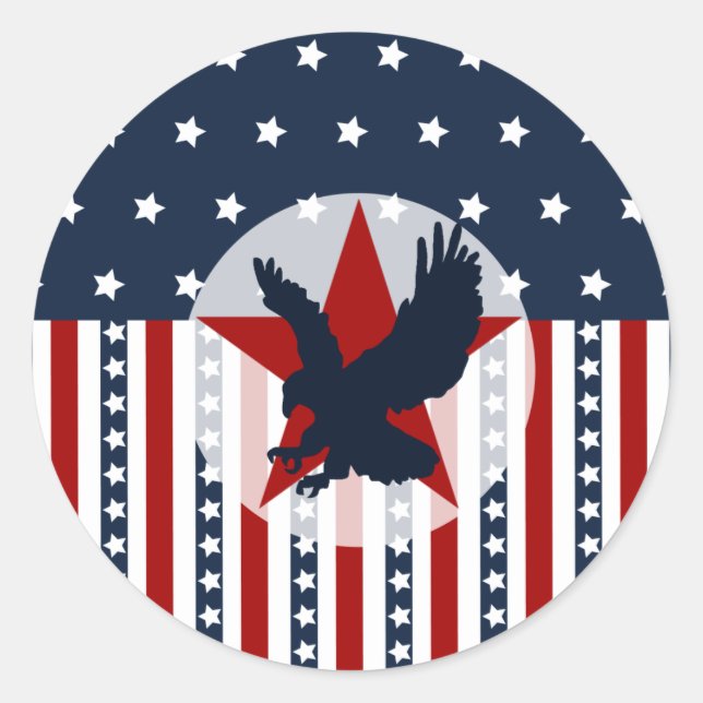 Patriotic Stars and Stripes Bald Eagle American Classic Round Sticker (Front)