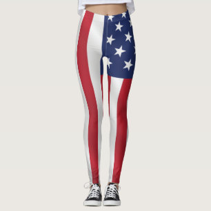Patriotic Stars and Stripes Blue White Holiday Leggings